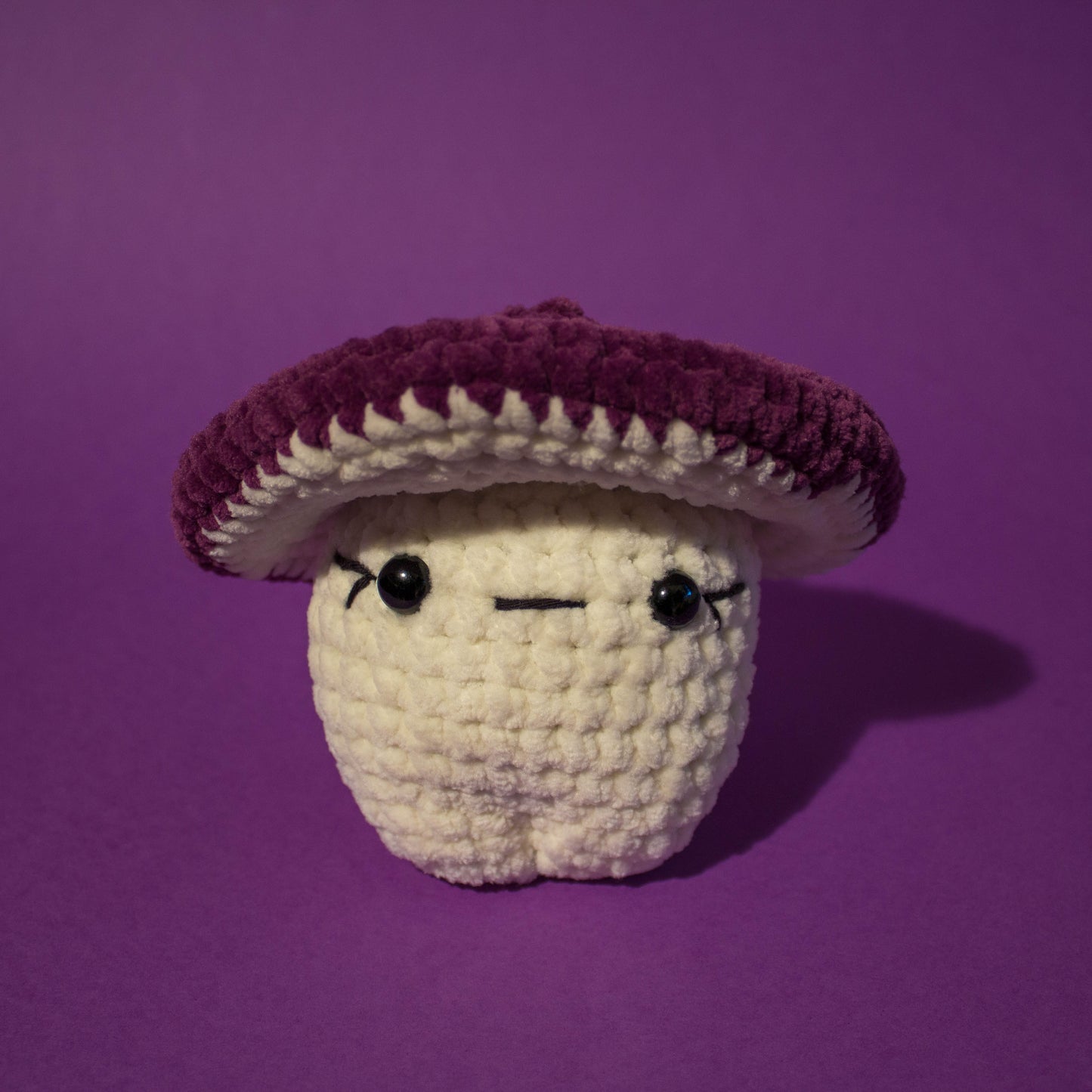 Funky Fungi Cream Mushroom Crochet Plushie - Deep Purple Cap