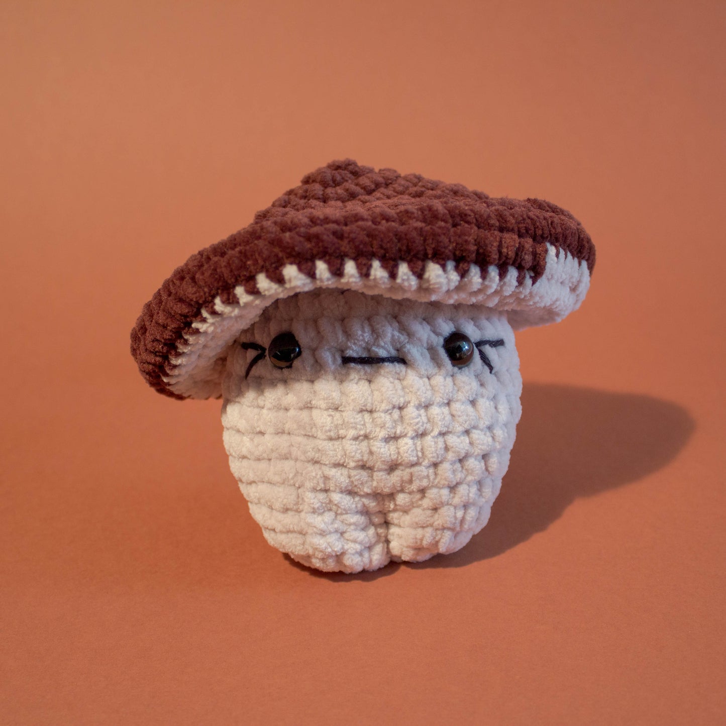 Funky Fungi Light Grey Mushroom Crochet Plushie - Dark Brown Cap