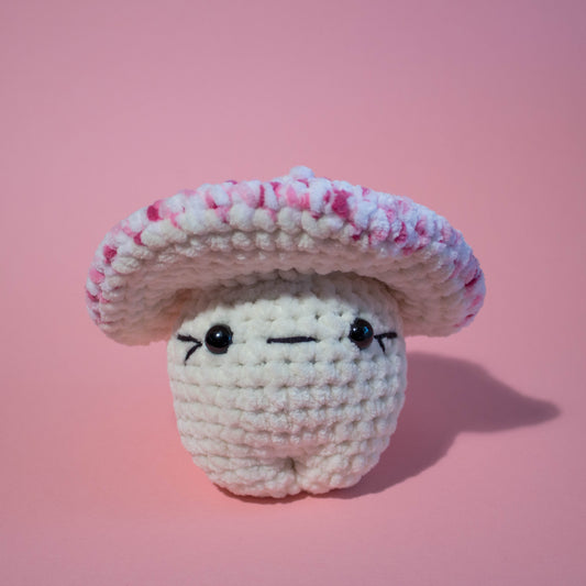 Funky Fungi Cream Mushroom Crochet Plushie - Multicoloured Pink Cap