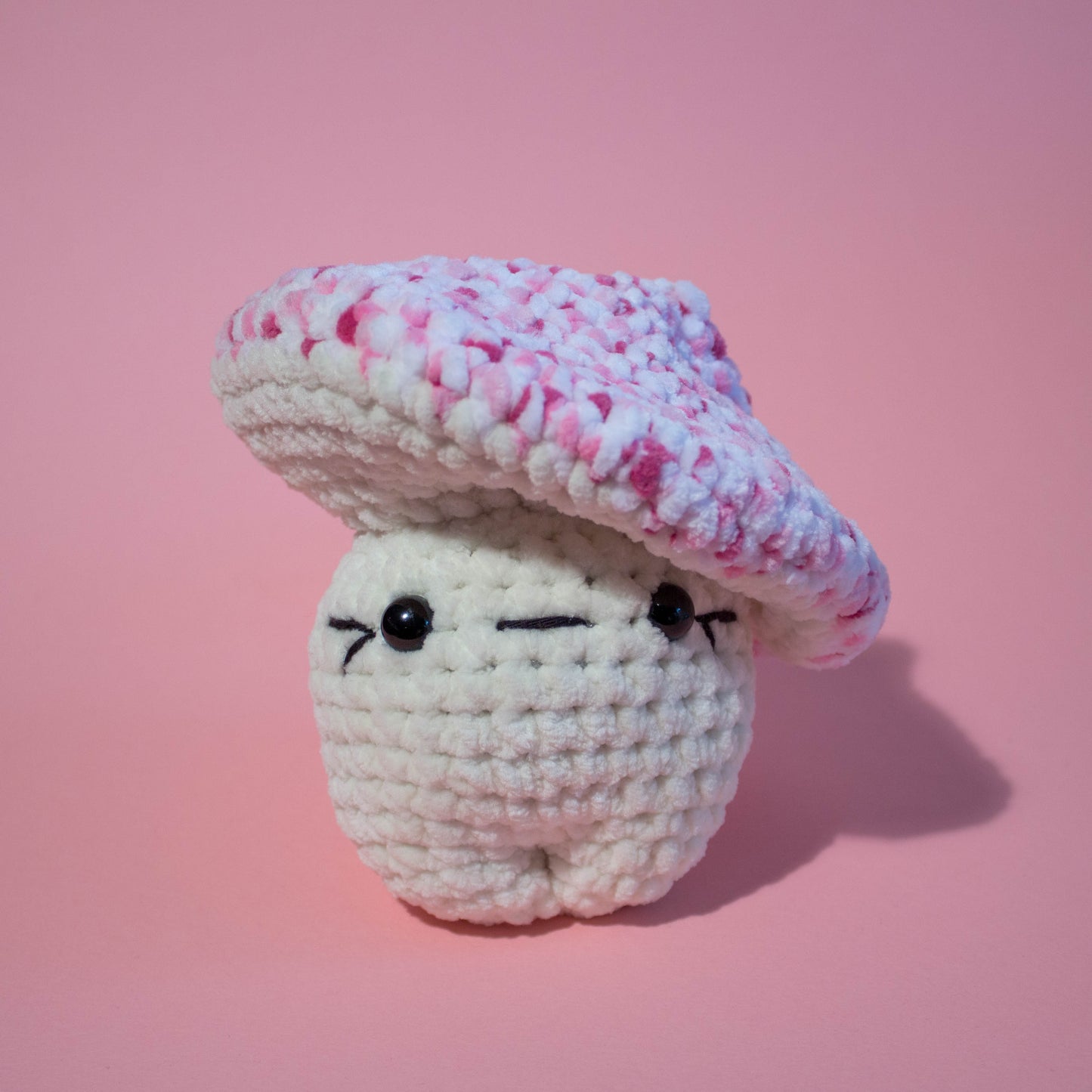 Funky Fungi Cream Mushroom Crochet Plushie - Multicoloured Pink Cap