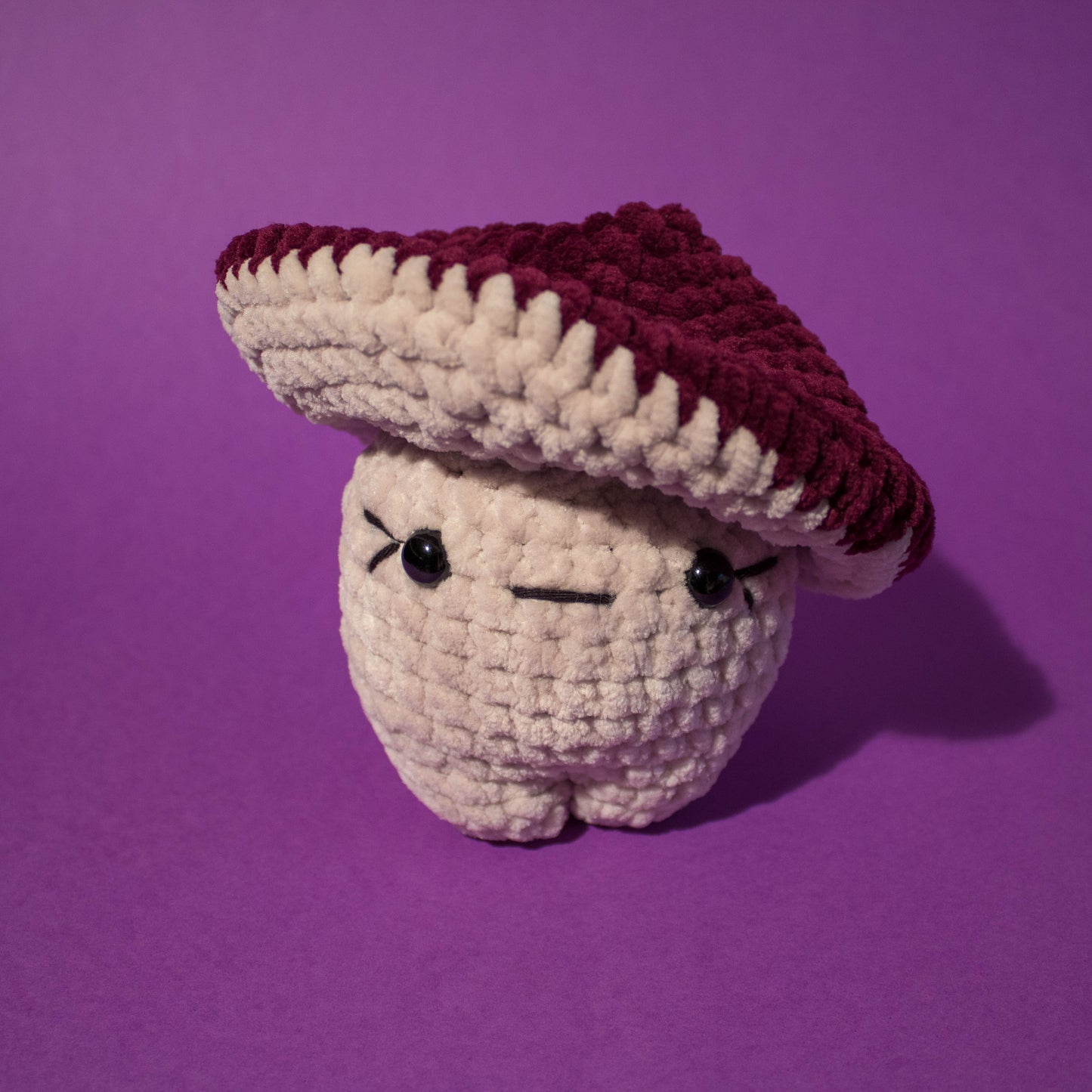 Funky Fungi Light Grey Mushroom Crochet Plushie - Deep Purple Cap