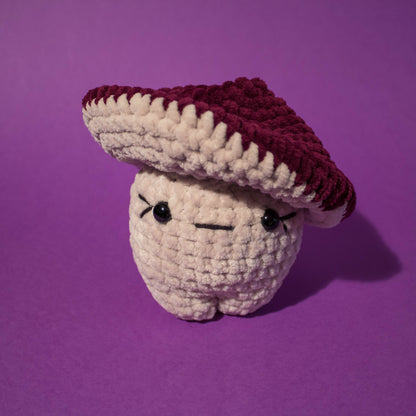 Funky Fungi Light Grey Mushroom Crochet Plushie - Deep Purple Cap