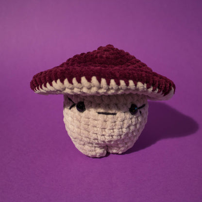 Funky Fungi Light Grey Mushroom Crochet Plushie - Deep Purple Cap