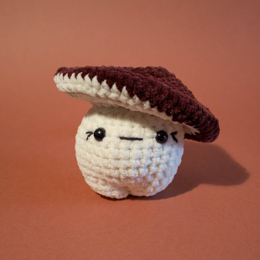Funky Fungi Cream Mushroom Crochet Plushie - Dark Brown Cap