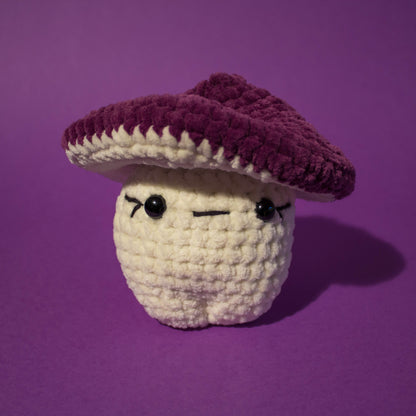 Funky Fungi Cream Mushroom Crochet Plushie - Deep Purple Cap