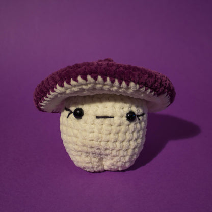 Funky Fungi Cream Mushroom Crochet Plushie - Deep Purple Cap
