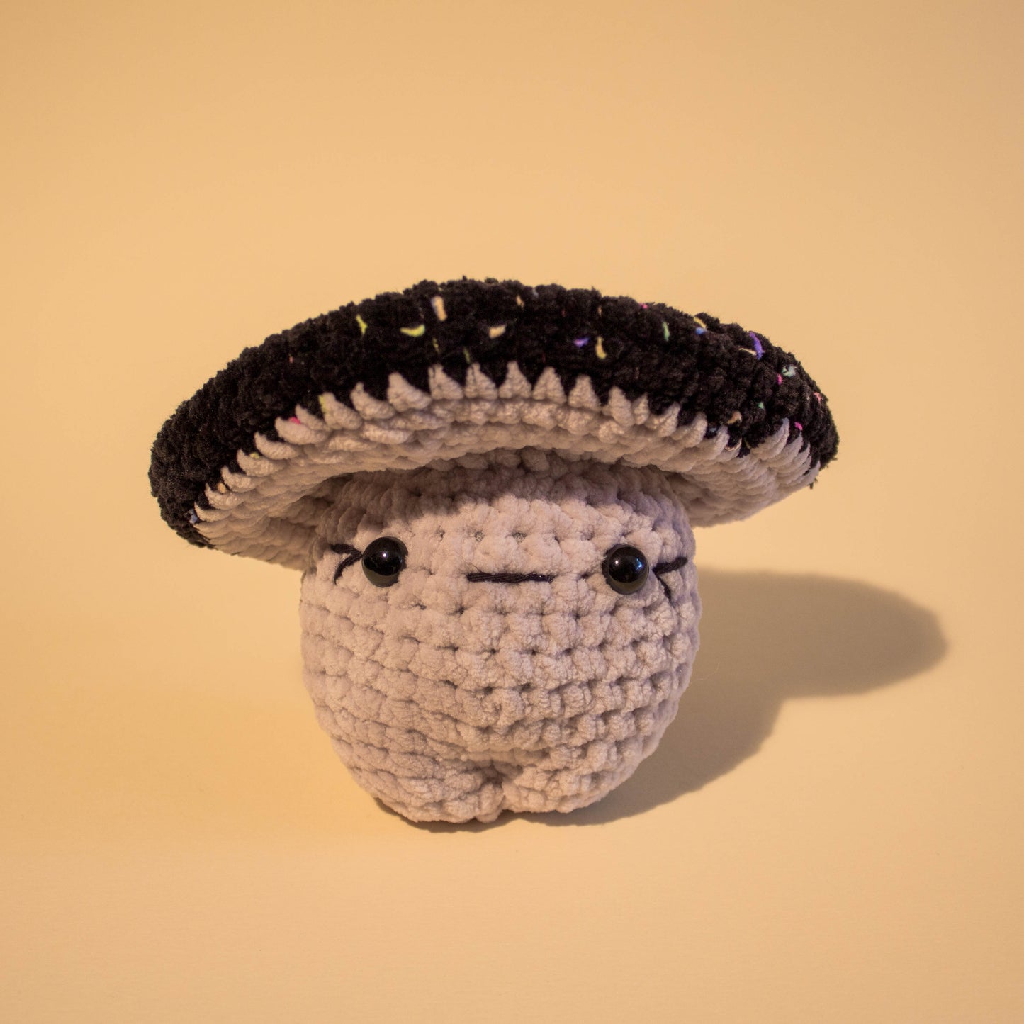 Funky Fungi Light Grey Mushroom Crochet Plushie - Multicoloured Black Cap