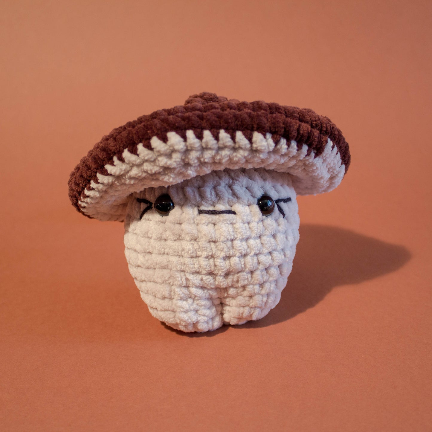 Funky Fungi Light Grey Mushroom Crochet Plushie - Dark Brown Cap