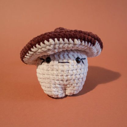 Funky Fungi Light Grey Mushroom Crochet Plushie - Dark Brown Cap