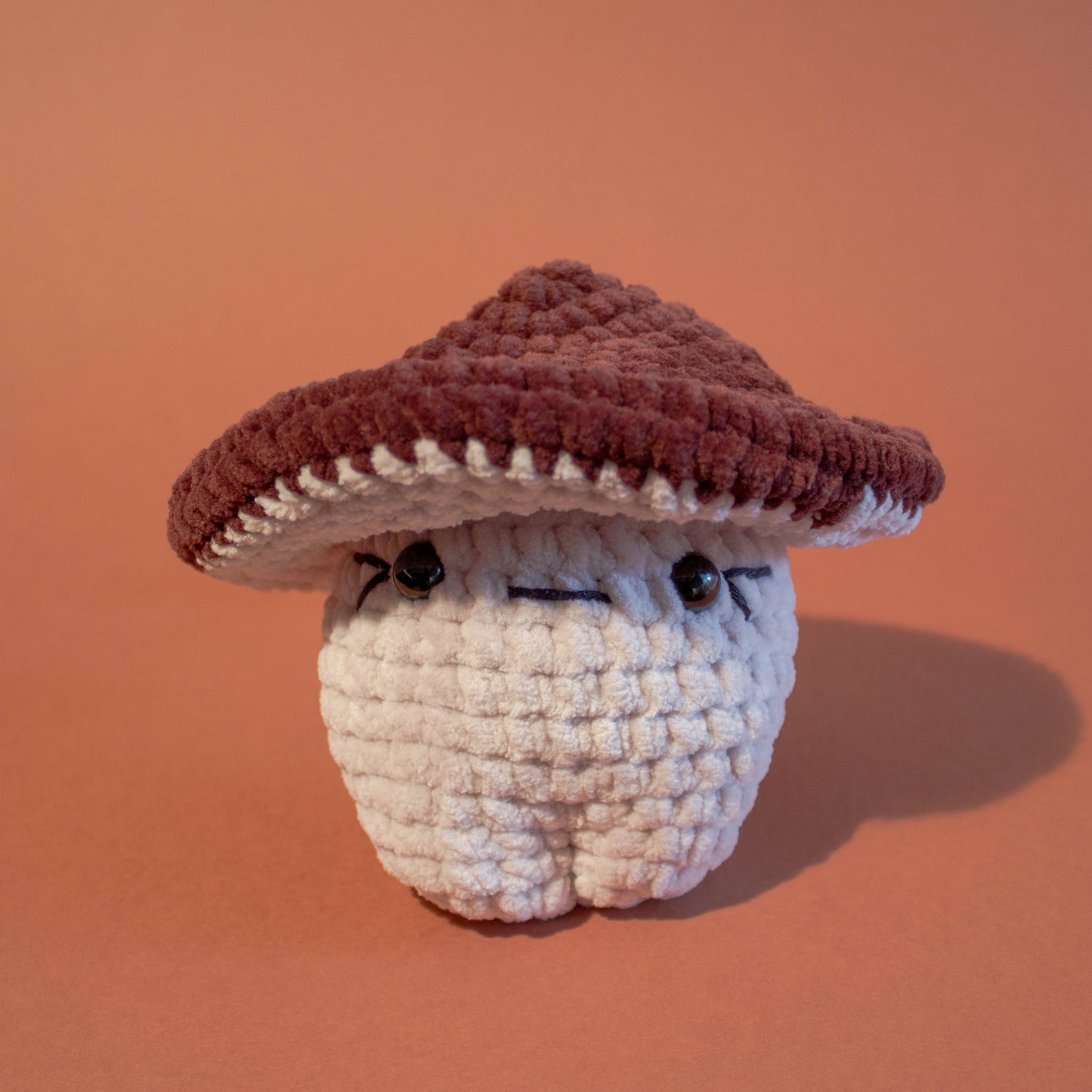 Funky Fungi Light Grey Mushroom Crochet Plushie - Dark Brown Cap