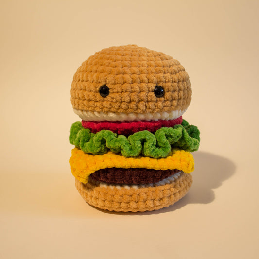 Large Cheeseburger Crochet Plushie - Brown