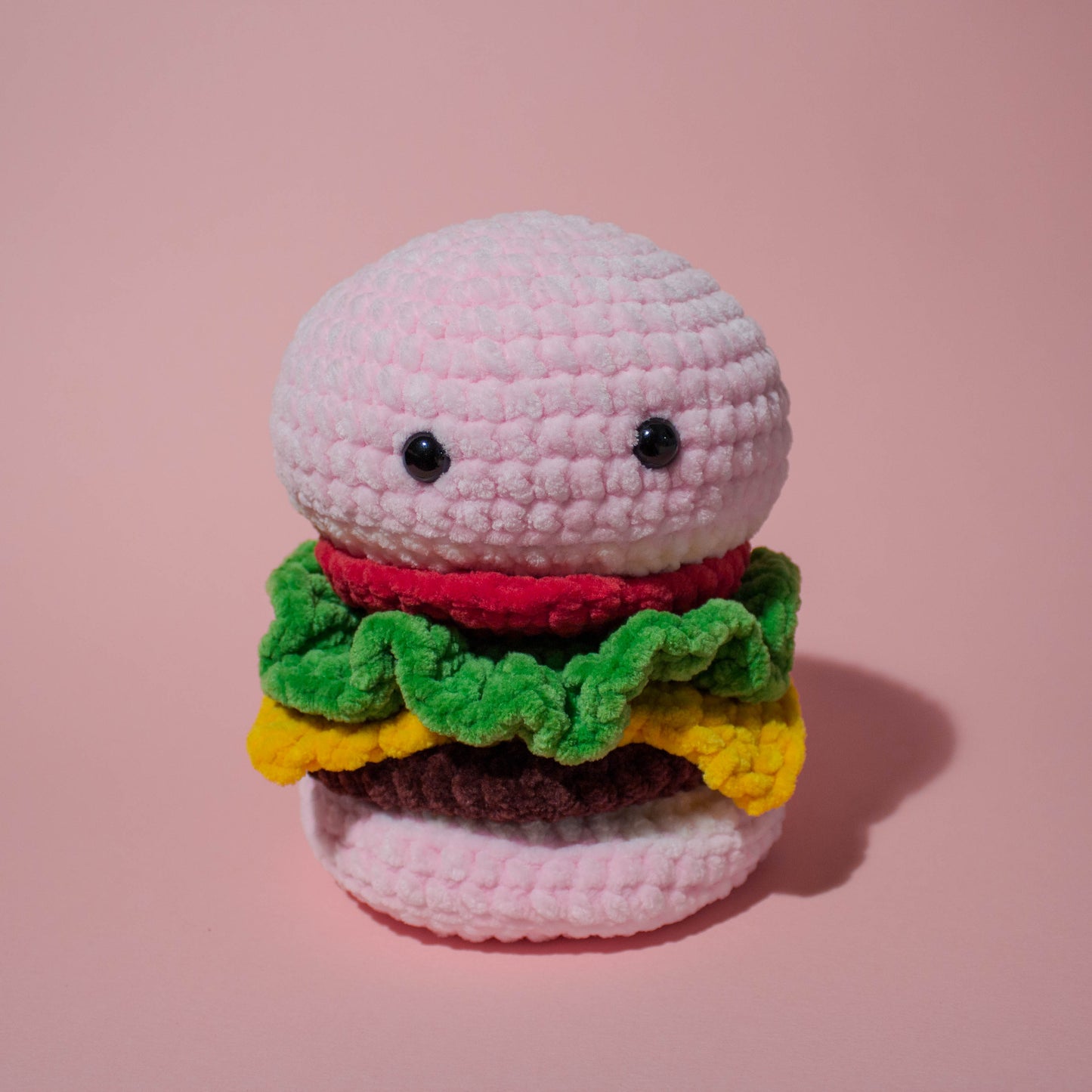 Large Cheeseburger Crochet Plushie - Pastel Pink