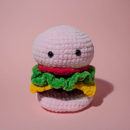 Large Cheeseburger Crochet Plushie - Pastel Pink