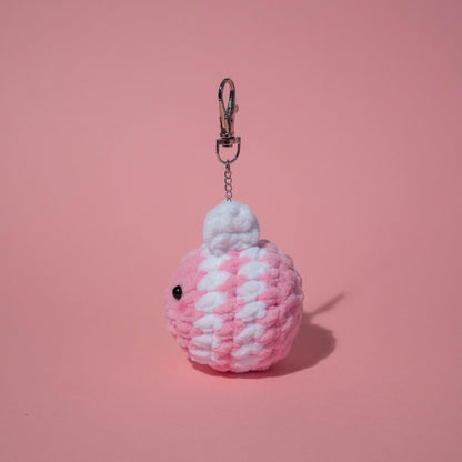 Mini Chub-bee Crochet Keychain - Pink and White