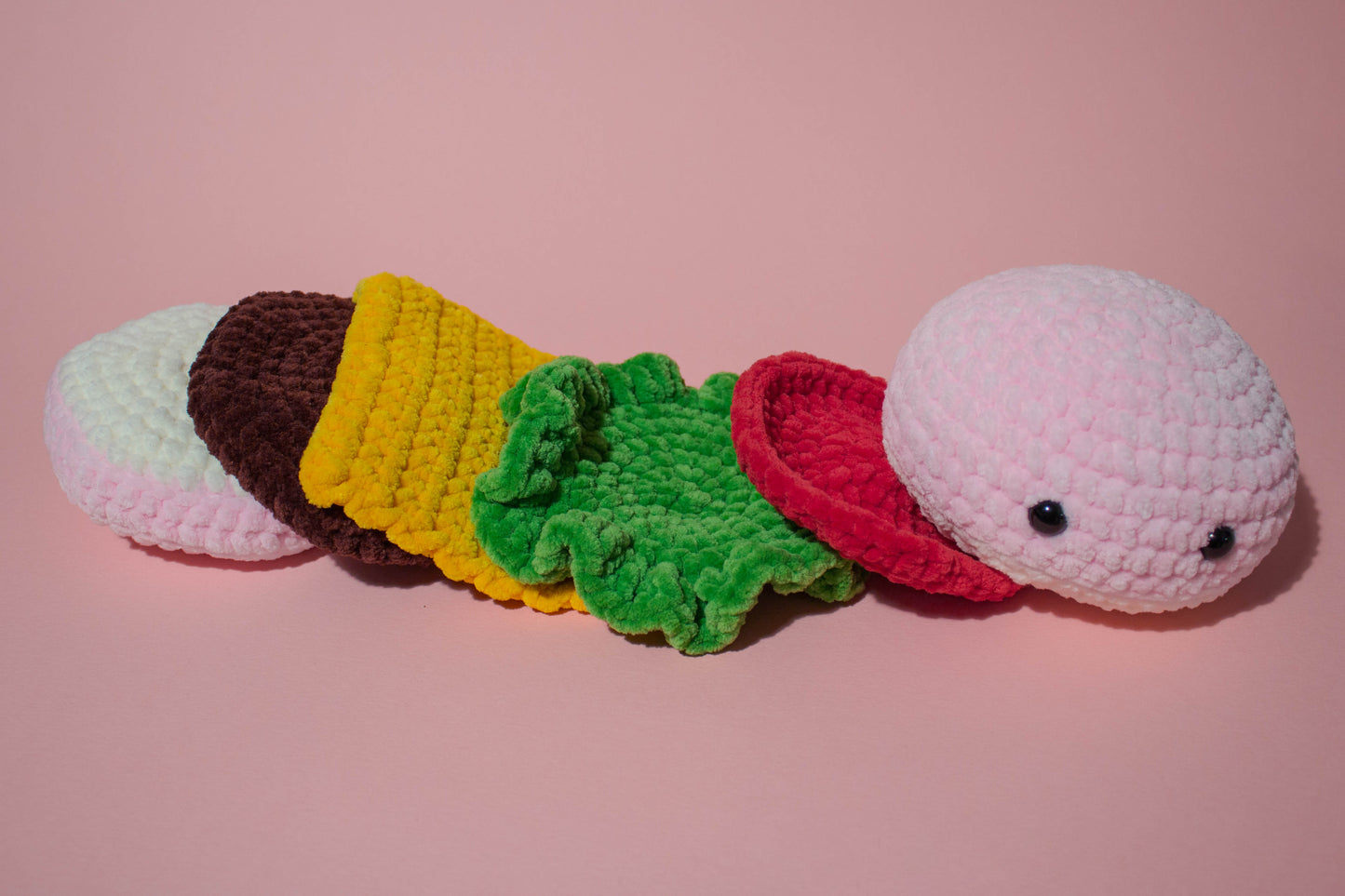 Large Cheeseburger Crochet Plushie - Pastel Pink