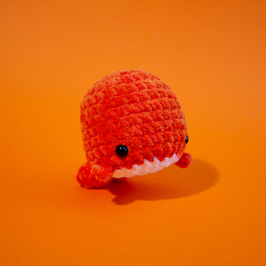 Large Whale Crochet Plushie - Bright Orange