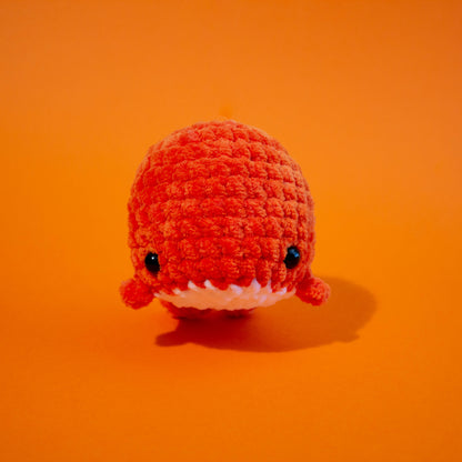 Large Whale Crochet Plushie - Bright Orange