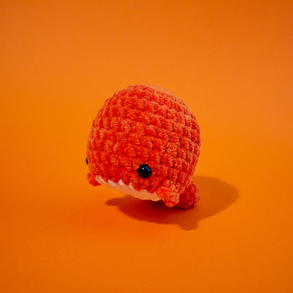 Large Whale Crochet Plushie - Bright Orange