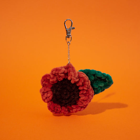 Sunflower Plush Crochet Keychain - Burnt Orange
