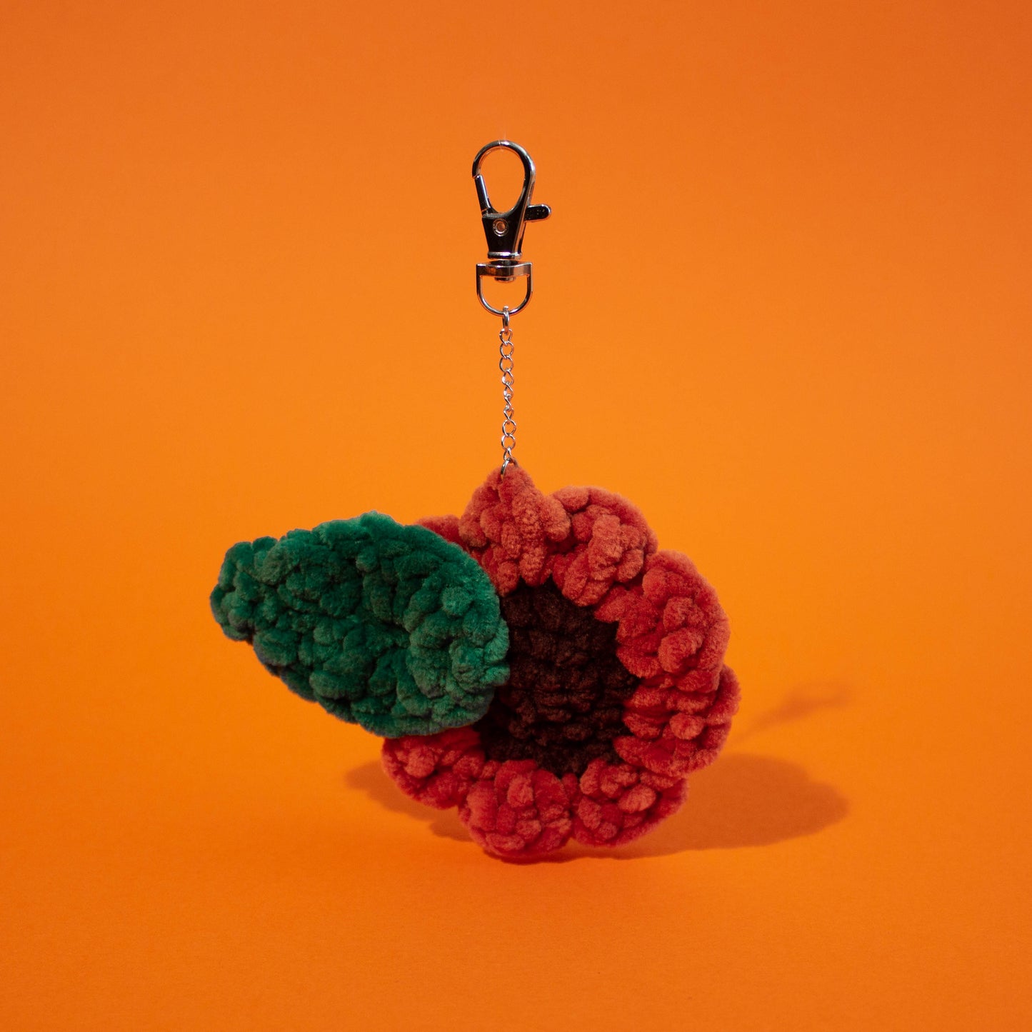 Sunflower Plush Crochet Keychain - Burnt Orange