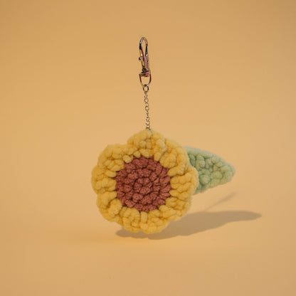 Sunflower Plush Crochet Keychain - Pastel Yellow